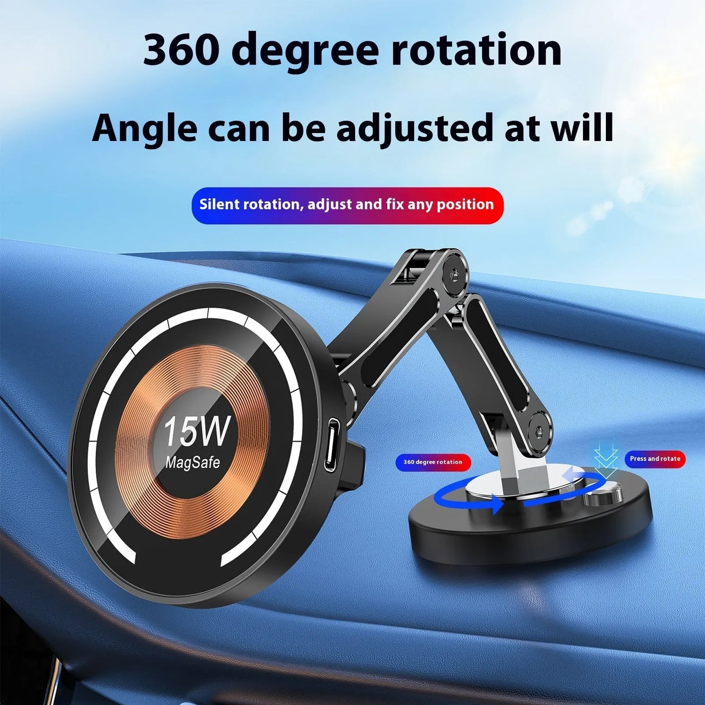 Rotating 360° Magnetic 15W Wireless Charger Car Bracket | AIRYAH TECH-Computer Accesories-AIRYAH Tech